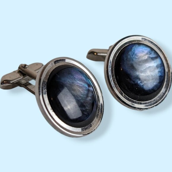 Vintage Dyed MOP Round Cufflinks - Picture 1 of 6